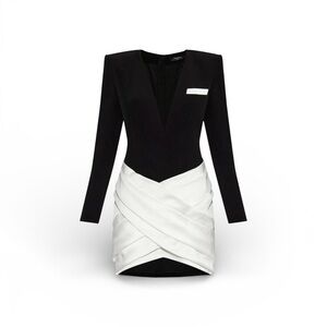 Balmain
Plunging Twisted Crepe Satin Mini Tailored Dress